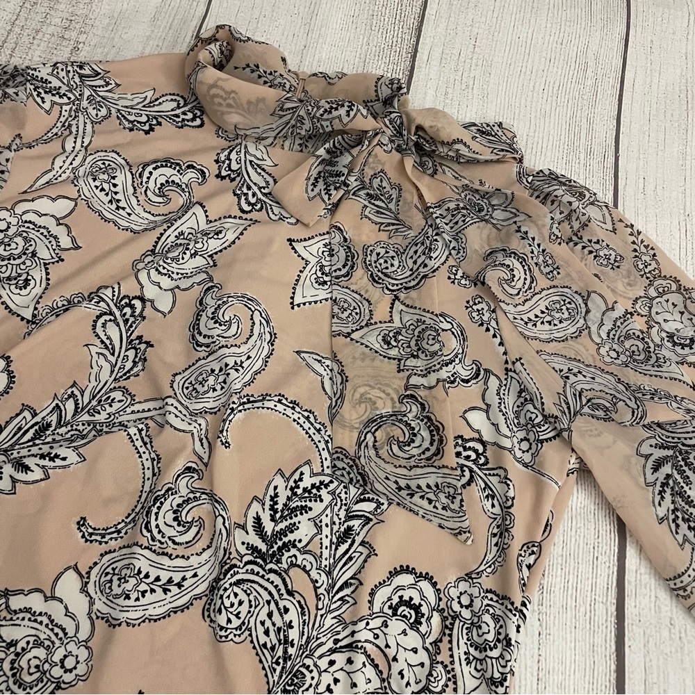 CALVIN KLEIN Women’s Long Sleeve Blouse Paisley Pink Black White Size Small - Picture 7 of 10